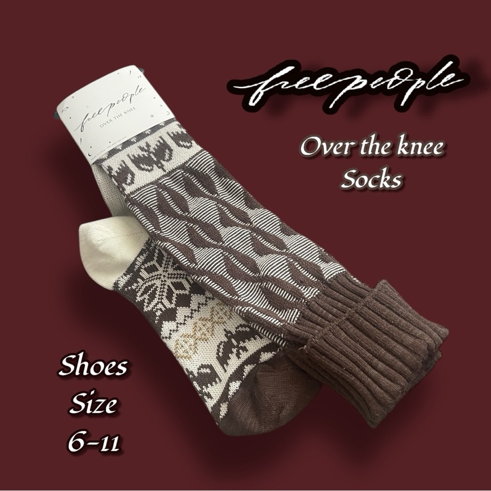 Free People Patterned Brown and Cream Over the Knee Socks NWT!